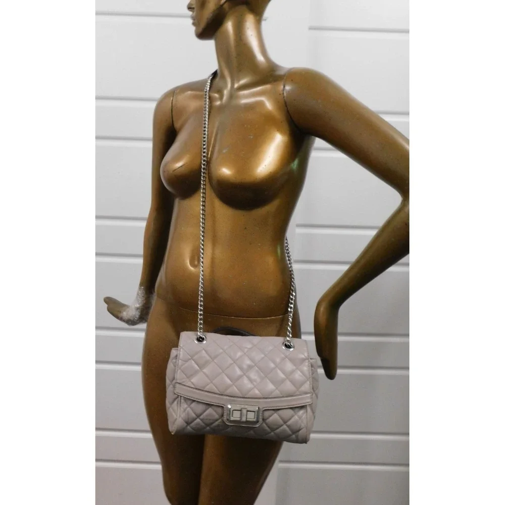 Michael Kors‎ Gray Quilted Leather Turn Lock Shoulder Crossbody Bag